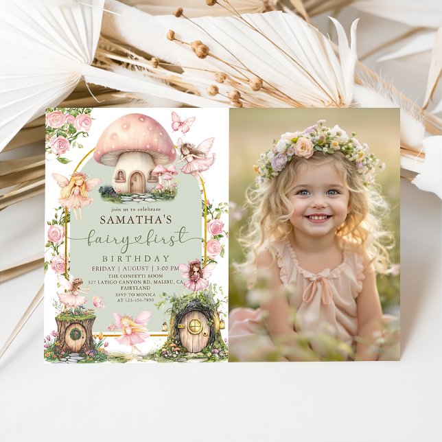 Invitation Enchanted Forest Fairy First Birthday Photo (Créateur téléchargé)