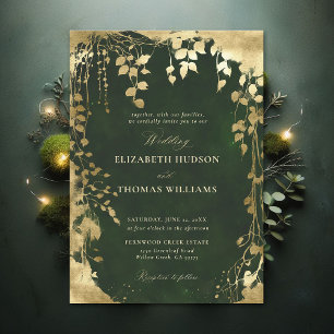 Invitation Enchanted Forest Folift Cadre Gold Magic Mariage