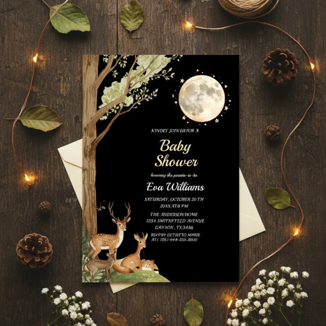 Invitation Enchanted Forest Moonlight Deer Baby Shower  (Créateur téléchargé)