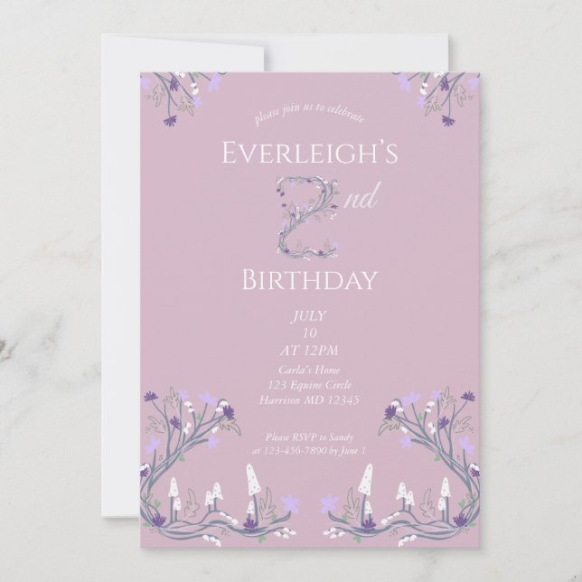Invitation Enchanted Forest Mushroom Second Birthday (Devant)