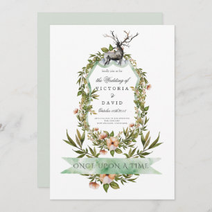 Invitation Enchanted Forest Stag Deer Floral Greenery Mariage