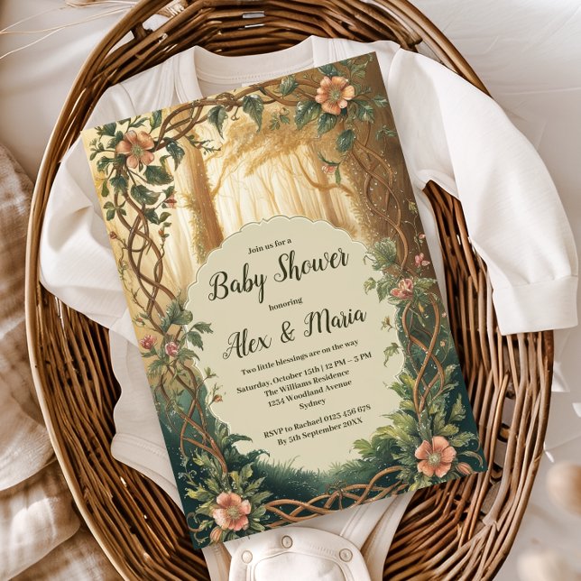 Invitation Enchanted Forest Twins Baby Shower (Créateur téléchargé)