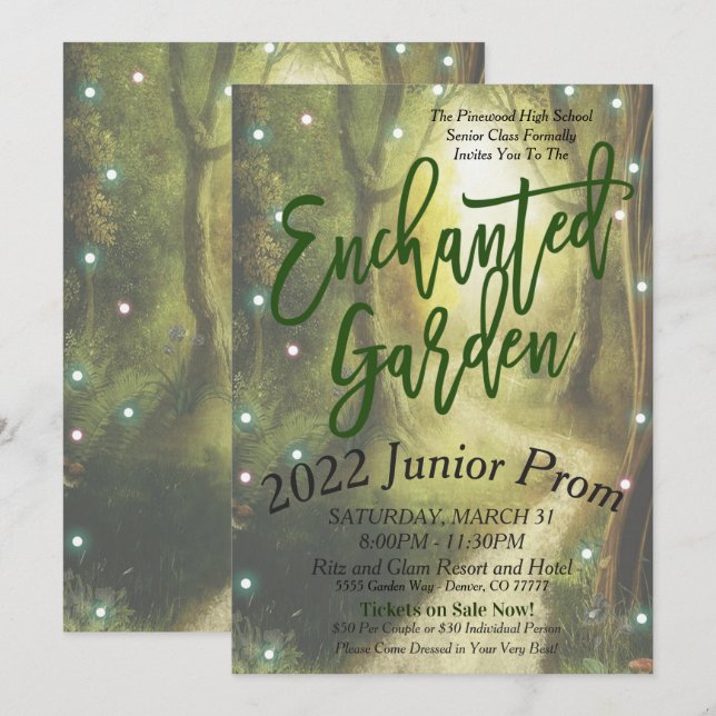Invitation Enchanted Garden Prom Dance (Devant / Derrière)
