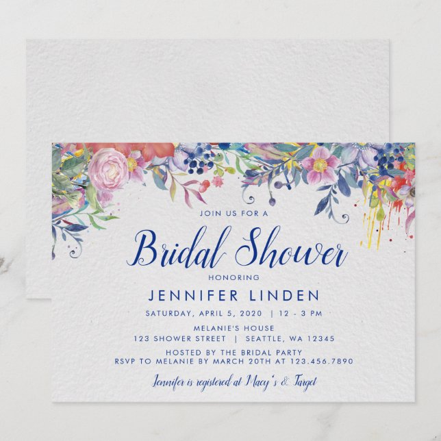 Invitation Enchanted Jardin Bridal Douche (Devant / Derrière)