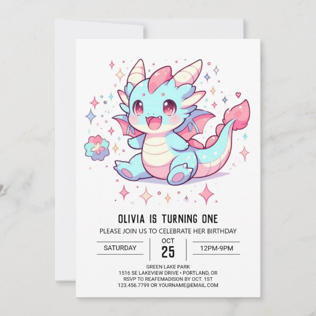 Invitation Enchanted Majestic Dragon 1er Anniversaire (Devant)