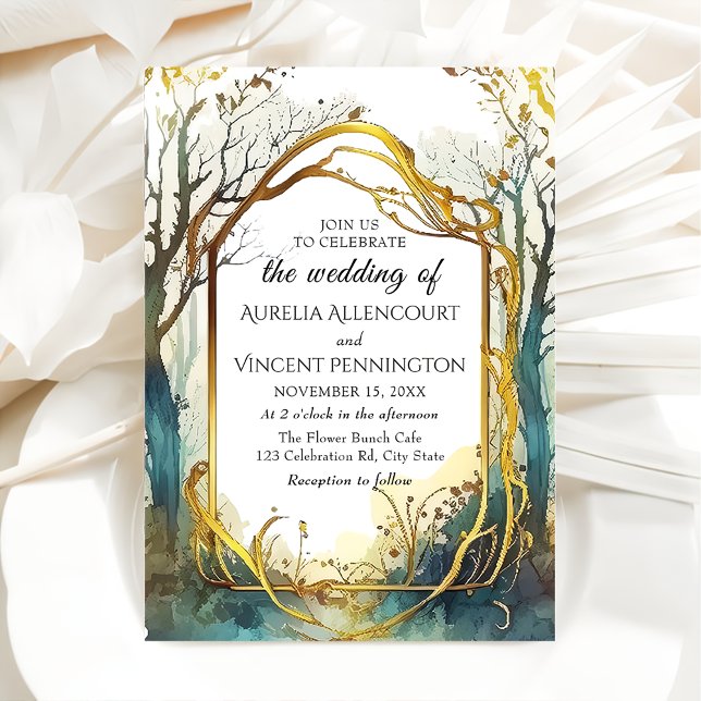 Invitation Enchanted Mariage Forêt Magique Cadre Or (Créateur téléchargé)