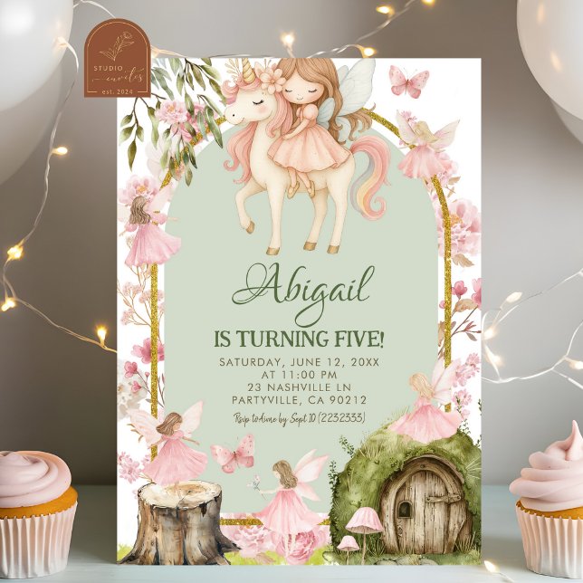 Invitation Enchanted Pink Fairy and Unicorns Forest Birthday (Créateur téléchargé)
