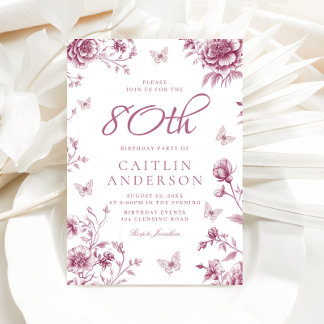 Invitation Enchanted Vintage Dusty Rose Floral 80e Anniversai