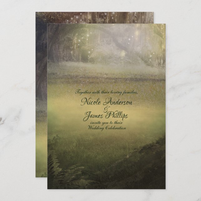 Invitation Enchantée Lumières Enchanté Forêt Rustique Mariage (Devant / Derrière)