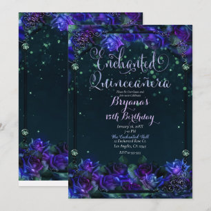 Invitation Enchantée Purple Green Garden Glow 15 Quinceañera