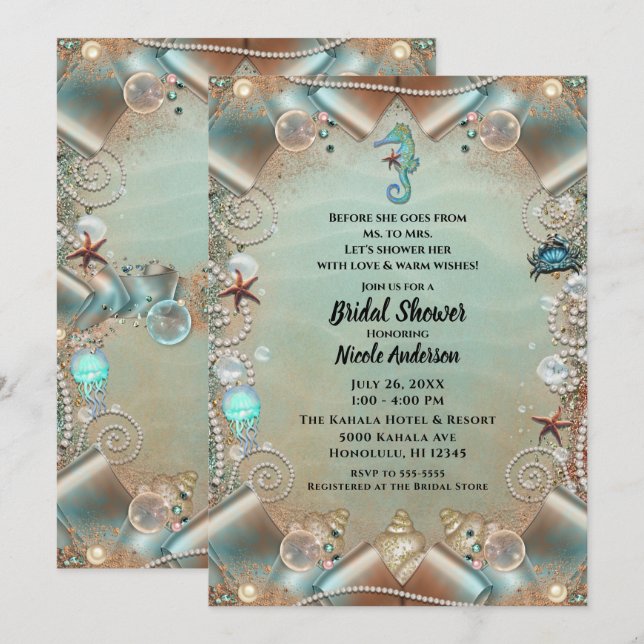 Invitation Enchantée Sous La Fête des mariées De Ruban Sea Pe (Devant / Derrière)