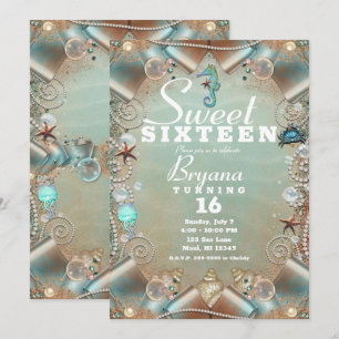 Invitation Enchantée Sous Les Perles De Mer & Ribbon Sweet 16