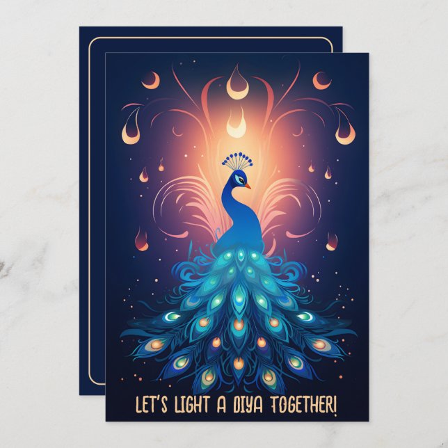 Invitation Enchanter Diwali Delight avec Peacock bleu 🦚 (Devant / Derrière)