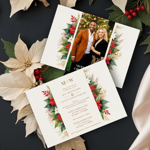 Invitation Enchanter Holly & Christmas Poinsettias Photo