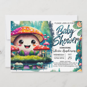 Invitation Enchanter le Baby shower de prairie des champignon