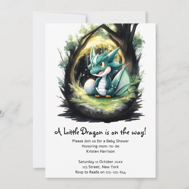 Invitation Enchanter le Baby shower Dragon (Devant)
