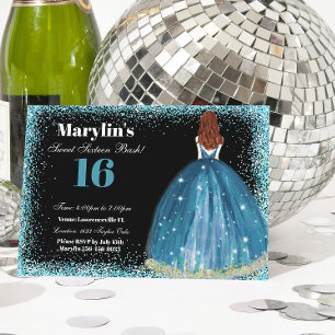 Invitation Enchanter Parties scintillant Turquoise Princesse 
