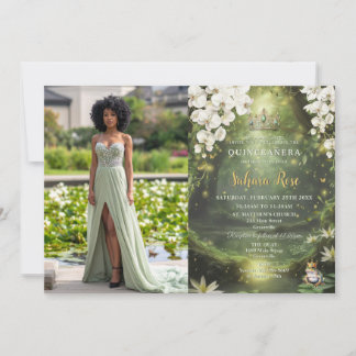 Invitation Enchanting Princess & Frog Green Quinceañera Photo