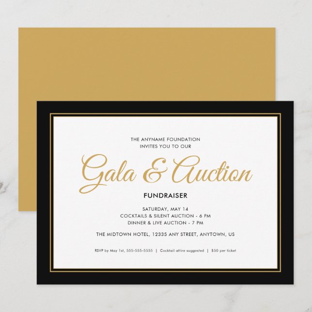 Invitation Enchères et collecte de fonds pour le gala Black a (Devant / Derrière)