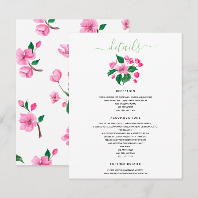 Invitation Enclos des détails du mariage sous les fleurs de c (Devant / Derrière)