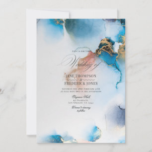 Invitation Encre alcoolique bleue et or élégante avec accents