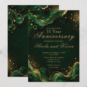 Invitation Encre alcoolique élégante Émeraude Or 55e Annivers