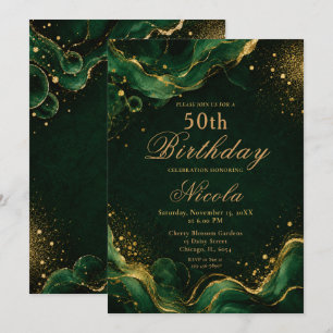 Invitation Encre Alcoolique Élégante Émeraude Verte et Or