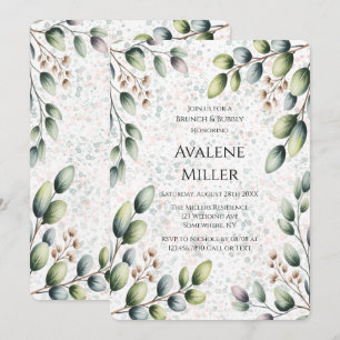 Invitation Encre Alcoolique Eucalyptus Blush Brunch et Bulles