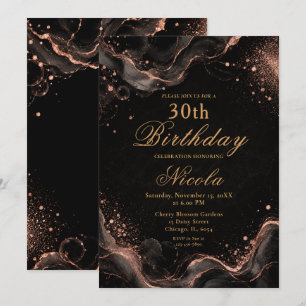 Invitation Encre alcoolique noire et or rose élégante