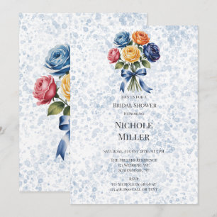 Invitation Encre Alcoolique Roses Bleu Orange Baby Shower Mar
