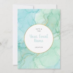 Invitation Encre alcoolique verte bleue et feuille d'or