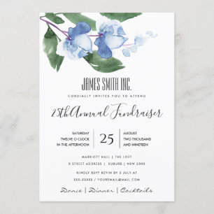 INVITATION ENCRE BLEU VERT AQUARELLE FLEUR ÉVÉNEMENT D'ENTREP