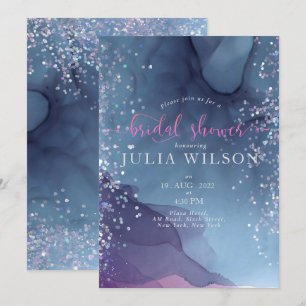 Invitation encre d'alcool bleu et violet avec mystique de par