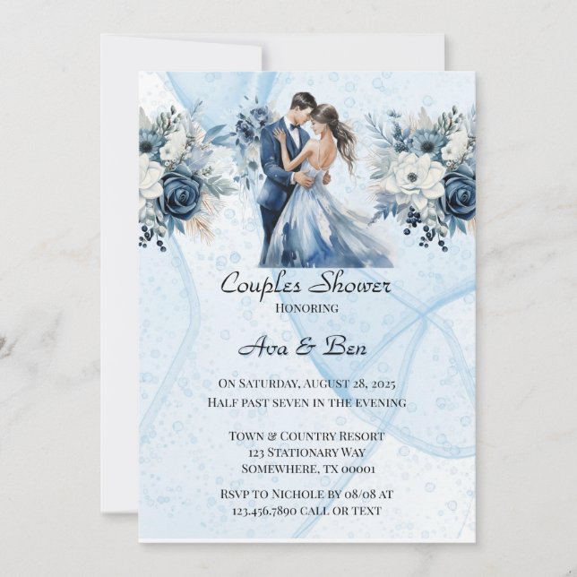 Invitation Encre d'alcool poussiéreuse Couples floraux Douche (Devant)