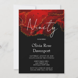 Invitation Encre d'alcool rouge et noir 90e fête d'anniversai