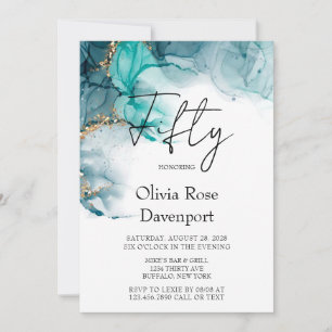 Invitation Encre d'alcool turquoise et or 50e anniversaire