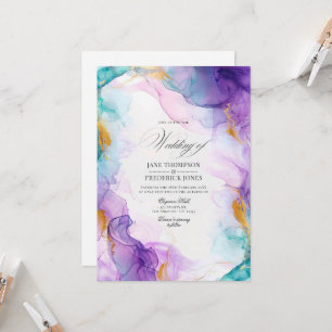 Invitation Encre d'alcool violet et bleu de luxe avec accents