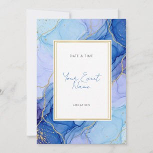 Invitation Encre Marbre Bleu Royal Veine Or