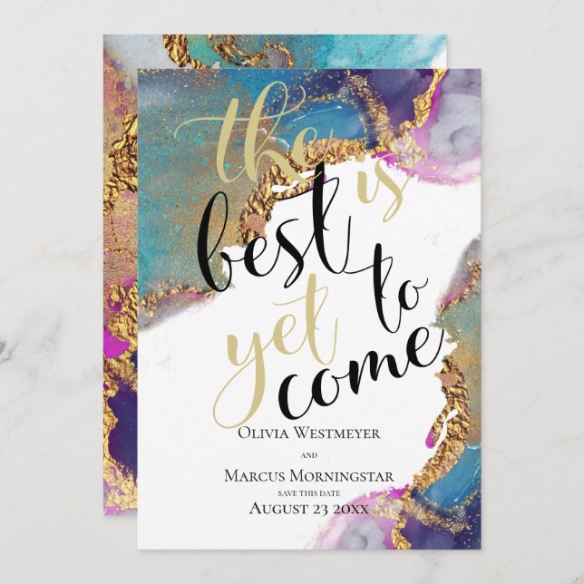 Invitation Encre marbrée Abstraite Magenta Blue Enregistrer l (Devant / Derrière)