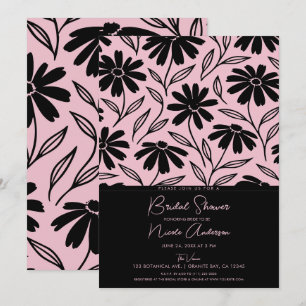 Invitation Encre noire marguerites rose bohème douche de mari