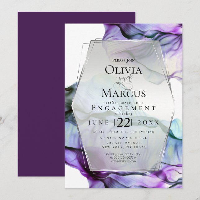 Invitation Encre Turquoise à écoulement Abstrait à cadre d'ar (Devant / Derrière)