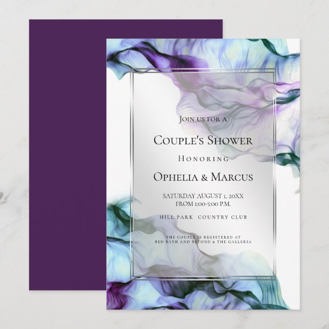 Invitation Encre Turquoise à écoulement Abstrait à cadre d'ar (Devant / Derrière)