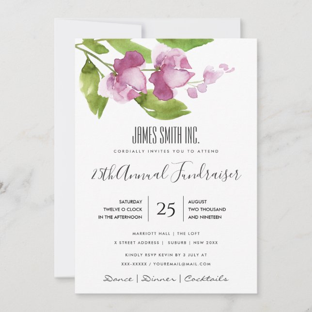 Invitation ENCRE VIOLETTE FUCHSIA AQUARELLE FLORALÉvénement d (Devant)