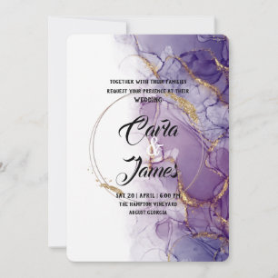 Invitation encre violette moderne Aquarelle mariage élégant