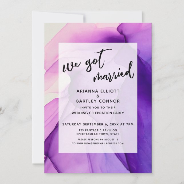 Invitation Encres Violets Nous nous sommes mariés Réception s (Devant)