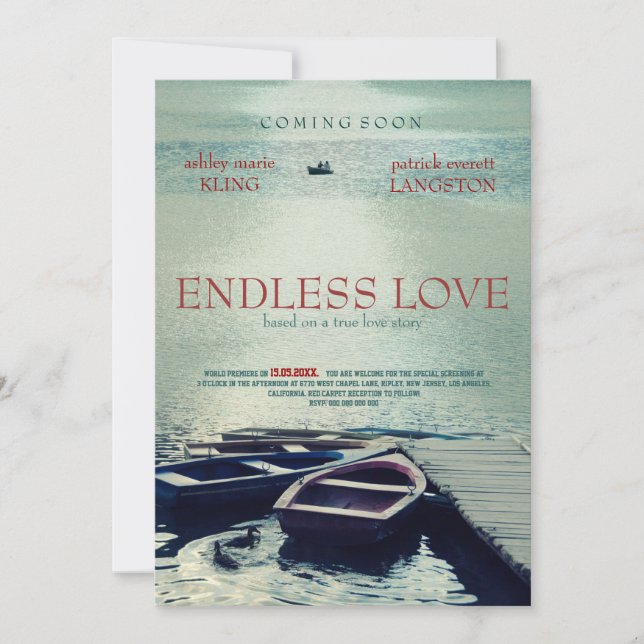 Invitation ENDLESS LOVE, affiche style film (Devant)