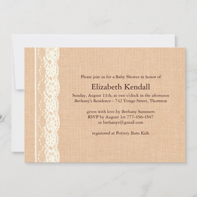 Invitation ene ivoire de baby shower de dentelle (Devant)