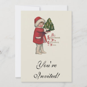 Invitation Enfant avec illustration vintage d'arbre de Noël
