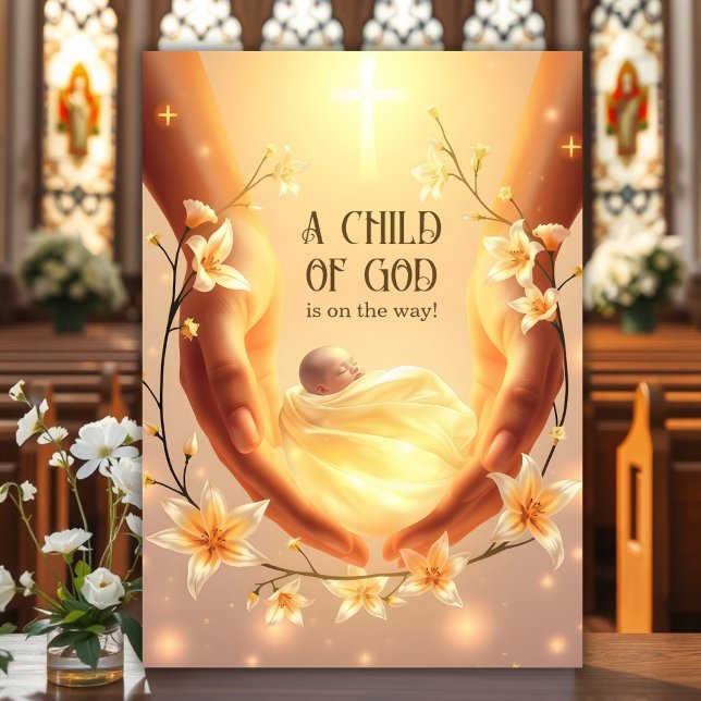 Invitation Enfant chrétien floral de Dieu Baby shower (Christian Baby Shower Invitation Personalized Religious Baby Celebration A Child of God)