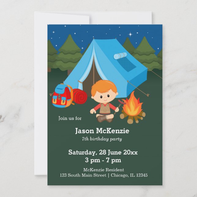 Invitation Enfant d'anniversaire de camping (Devant)